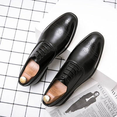 Oxfords Shoes for Men Brown Black Business Lace-up Pu Office  Brogue Dress Shoes Zapatos De Vestir Hombre