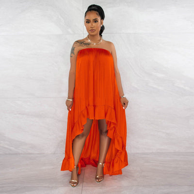 Dashiki African Women Off Shoulder Dress Summer Solid Sleeveless Backless Slit Slim Dresses Irregularity Elegant Vestidos 2023