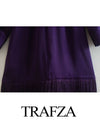 TRAFZA 2023 Women New Fashion At Home Clothing Purple V-Neck Tassel Ornament Long Sleeve Zipper Female Chic Coat Dresses