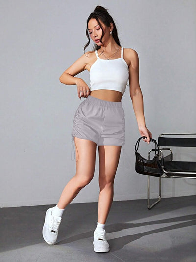 HAOYUAN Cargo Shorts for Womens Black Grey High Waist Side Drawstring Casual Sports Shorts Y2k Summer Active Wear Short Pants