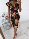Sexy V-Neck Slim Office Lady Dress Ruffle Short Sleeve Bodycon Knee-length Dresses For Women 2022 Casual Summer Woman Work Dress