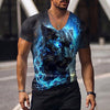 Oversized Animal T-shirt Men Black Tees Lion Print Shirts Pattern V-neck Tops Fashion Casual Short Sleeve Summer Men's Clothing