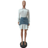 Joskaa Solid Lapel Long Sleeve Single Breasted Shirt Dress and Irregular Denim Skirt Two Piece Set Women 2023 Cute Street Outfit