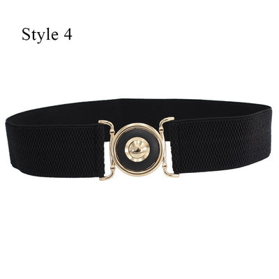 Women'S Elastic Wide Belt Golden Leaves Waist Belt Buckle Female Dress Coat Sweater Decorative Waistbands Fashion Cummerbands