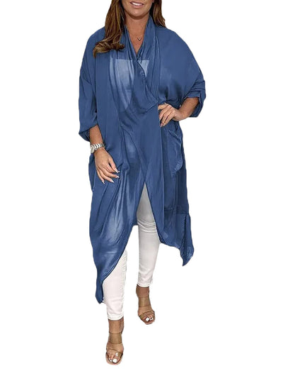 Women s Sheer Chiffon Long Kimono Cardigan Women s Loose Tunic Tops Casual Batwing Sleeve V Neck Solid Color Mesh Dress Sheer