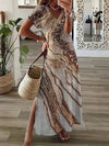 Boho Summer Beach Sundress Robe Female Casual Vintage Print Loose Long Dress Cover Up Women Hollow Short Sleeve Dress Cover-Ups