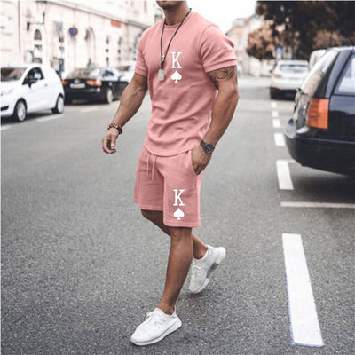 Summer Black and Red 2pk Sportswear Spades Oversize Dress Retro Beach Style 3d Printed T-shirt Men's Set T-shirt Shorts