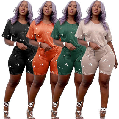 Active Wear Tie Dye Print Summer Outfits for Women Short Sets Sporty T-shirt Top and Shorts 2 Piece Sets Women Outfit Tracksuit