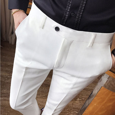 Plus Size 38-28 Spring Summer Ankle Length Mens Suit Pant Pure Color Business Slim Fit Dress Pants Social Party Wedding Trousers