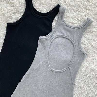Summer Back Hollow Out Vest Dresses Women Sexy Hot Girl Casual Bodycon Mid-Length Dress Streetwear Vestidos De Verano Mujer 2022