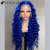 Brazilian Remi Real Hair Blue Color Deep Wave Human Hair Wigs 13×4 Lace Frontal Hair Wigs 200 Density Hd Lace Frontal Wig