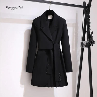 Fashion Trench Coat Dress Women 2023 New Spring Autumn Windbreaker Coat Female Oversize 4Xl Black White Belt Blazer Vintage