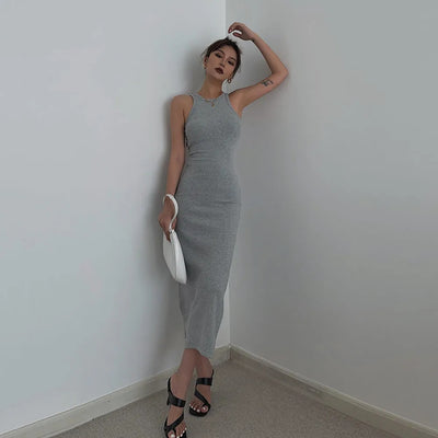 Summer Back Hollow Out Vest Dresses Women Sexy Hot Girl Casual Bodycon Mid-Length Dress Streetwear Vestidos De Verano Mujer 2022