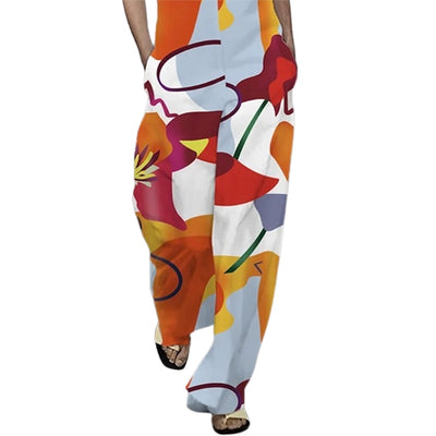 Freeacy 2023 New Contrast Color Printed Sleeveless Loose Wide Leg Jumpsuit For Women Summer Casual Going Out Jump Suits