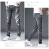 Summer High End Trendy Brand Printed Jeans Men Thin Slim Fit Skinny Trousers With Red Ears And Stretch Hand Embroidered Diamonds