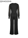 2023 New Black V-neck Mesh Splicing Straight One-piece Pants Jumpsuits  Sexy Streetwear  Jump Suits for Women Elegance Overalls