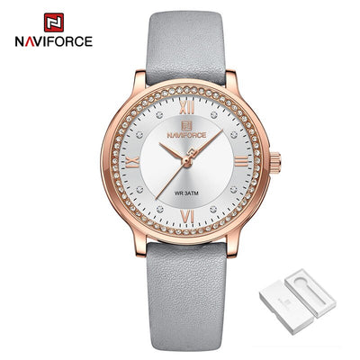 NAVIFORCE Women's Watch Popular Fashion Dress Ladies Waterproof Quartz Leather Strap Wristwatch Girlfriend Gift Relogio Feminino