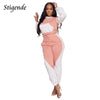 Stigende Women Fashion Spliced Colour Tracksuit Hooded Sweatshirt and Sweatpants Set Ladies Fitness Two Piece Set Active Wear