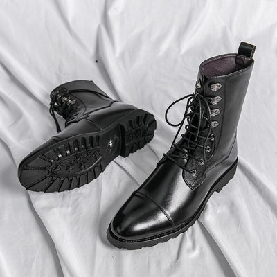 Boots Brown PU Round Head Low Heel Wing Tip Lace Up Fashion Versatile Casual Street Outdoor Daily Dress Shoes