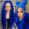 Brazilian Remi Real Hair Blue Color Deep Wave Human Hair Wigs 13×4 Lace Frontal Hair Wigs 200 Density Hd Lace Frontal Wig