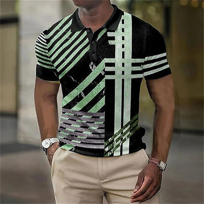 Men's Polo Shirt Striped Short Sleeve T-shirt Man Breathable Business Leisure Button-down Tshirt Casual Summer Streetwear Blouse