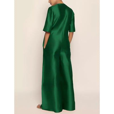 Uoozee 2023 Summer New Fashion Solid Color Loose Jumpsuit Half Sleeves V-Neck Wide Leg Pants Casual Jump Suits For Women