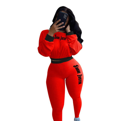 Wmstar 2 Piece Set Women Clothing Letter Print Crop Lenggings Tracksuit Bodycon Active Wear Matching Suit Wholesale Dropshpping