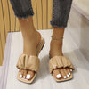 Pleated Design Women Slippers Flat Bottom Non-slip Outdoor Beach Woman Sandals  Comfortable Solid Color Slides Summer New Shoes