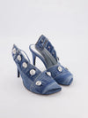 2023  Summer Brand New Pocket Design Fashion Denim High Heel Sandals Popular Charming Woman Shoes Comfort Slippers Big Size 43