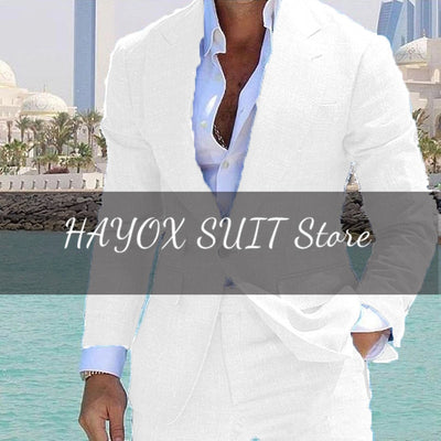 Men's Suit Linen Tip Lapel One Button Formal Groom Groomsmen Dress Jacket Pants Blazer Set Tuxedo