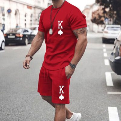 Summer Black and Red 2pk Sportswear Spades Oversize Dress Retro Beach Style 3d Printed T-shirt Men's Set T-shirt Shorts