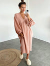 Linad Lantern Sleeve Night Dress Women Loose V Neck Sleepwear 2022 Autumn Cotton Woman Dresses Casual Pajamas Solid Elegant