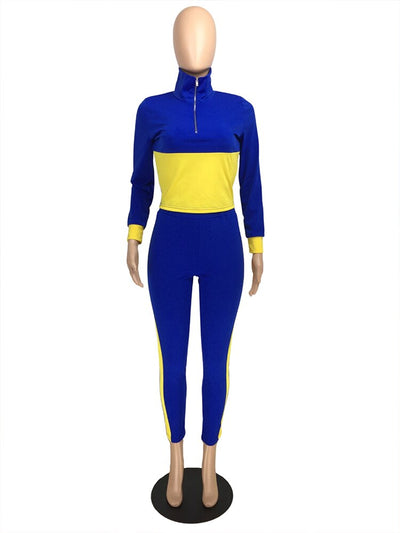 Active Wear Home Suits for Women Contrast Color Turtleneck Long Sleeve Pullover and Slim Fit Workout Legging Loungewear Outfits