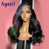 Highlight Blue Pink Green Body Wave Lace Frontal Wig Transparent Lace Front Human Hair Wigs 30 32 Inch 5x5 Lace Wig Pre Plucked