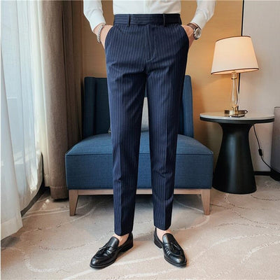 2023 Men High Quality Stripes Business Suit Trousers/Male Slim Fit Pure color Suit Trousers Casual Formal Mens Dress Pants 38