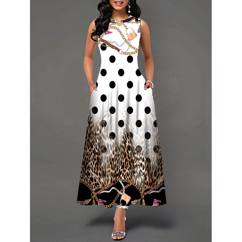 MOVOKAKA Ladies Spring Summer Long Dress Women White Sleeveless V-neck Pocket Elegant Dresses Casual Flowers Print Vintage Dress