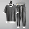 Casual Clothes Men Track Pants Suit Round Neck 2022 New Elastic Breathable Pleated Short Sleeve Thin Jogger Two Piece Set Gym