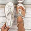 Women Rhinestone Sandals Slingback Wedges Elastic Ankle Strap Bohemian Beach Metallic Rhinestone Decor Thong Sandals Zapatos