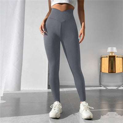 2023 Nylon Back V Butt Yoga Pants Women High Waist Fitness Workout Gym Running Scrunch Leggings Trousers Jogging Active Wear