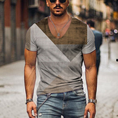 Men's Vintage T-shirt Summer 3d Striped V Neck Short Sleeve Oversized Casual Style Top Breathable Y2k Male Clothing T Shirt 2023