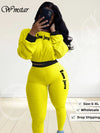 Wmstar 2 Piece Set Women Clothing Letter Print Crop Lenggings Tracksuit Bodycon Active Wear Matching Suit Wholesale Dropshpping