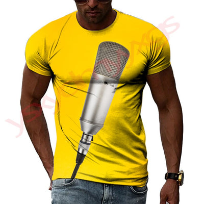 New Summer Leisure Fashion DJ Clothing Music Microphone Pattern Men T-Shirts 3D Print Hip Hop Tees Round Neck Short Sleeve Tops