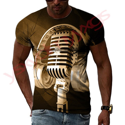 New Summer Leisure Fashion DJ Clothing Music Microphone Pattern Men T-Shirts 3D Print Hip Hop Tees Round Neck Short Sleeve Tops