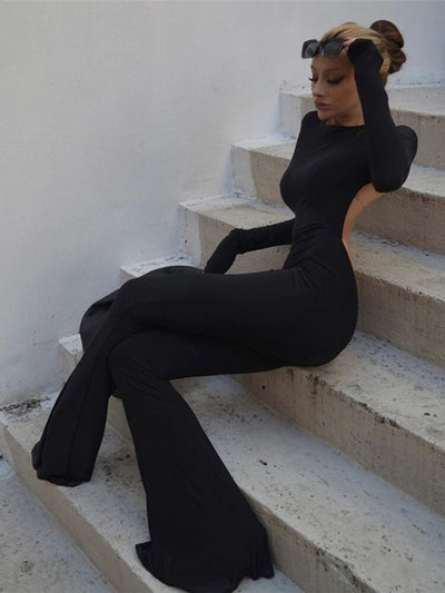 Backless Bodycon Jumpsuit Sexy Chic Jumpsuit Wide Leg Pants Full Body Fitted Jumpsuit Woman Tight Overall Y2k Catsuit Jump Suit