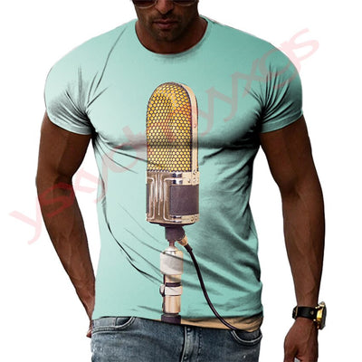 New Summer Leisure Fashion DJ Clothing Music Microphone Pattern Men T-Shirts 3D Print Hip Hop Tees Round Neck Short Sleeve Tops