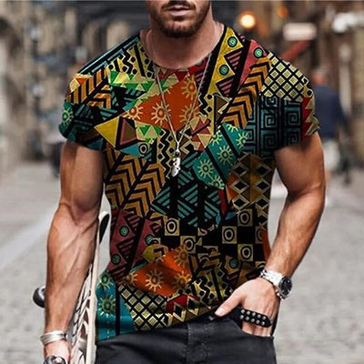 Summer New Men's T-Shirt Top Men's Top Tribal 3D Print Round Neck Holiday Harajuku Short Sleeve 2023 Casual Men's Funny Dress