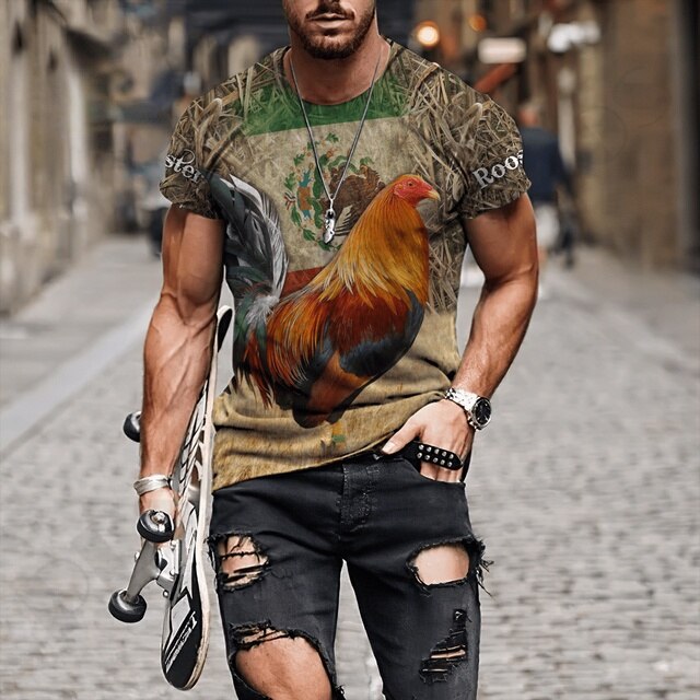 Big Rooster Animal 3D Print T Shirt Men's Loose Short Sleeve O Neck Shirt Oversized Top Summer Dress
