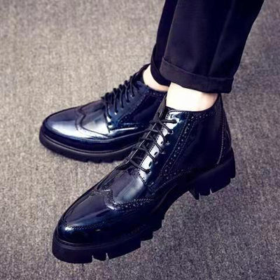 Male Patent Leather Moccasins Shoes High Top Italian Formal Dress Brogue Oxford Wedding Business Shoes Boots 2022