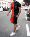 Summer Black and Red 2pk Sportswear Spades Oversize Dress Retro Beach Style 3d Printed T-shirt Men's Set T-shirt Shorts