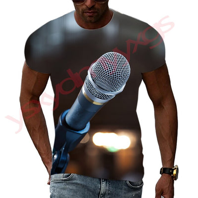 New Summer Leisure Fashion DJ Clothing Music Microphone Pattern Men T-Shirts 3D Print Hip Hop Tees Round Neck Short Sleeve Tops